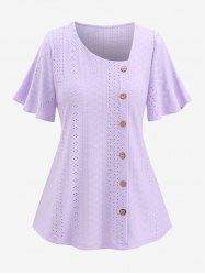 T-shirt Découpé Boutonné de Grande Taille - Pourpre  2XL