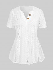 T-shirt Découpé Fendu avec Boutons de Grande Taille - Blanc 2XL