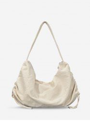 Women's Solid Color Large Capacity Toggle Drawstring Double Way Zip Half Moon Shoulder Bag -  