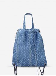 Women's Daily Denim Outdoor Sports Drawstring Frayed Fringed Design Shoulder Bag -  