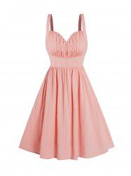 Solid Color Ruched Bust Textured Sleeveless A Line Cami Dress -  
