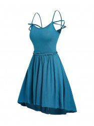 Solid Color Multi Straps Casual Belted High Low Mini Dress -  