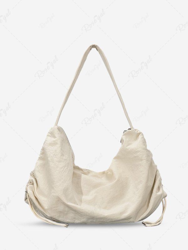 Latest Women's Solid Color Large Capacity Toggle Drawstring Double Way Zip Half Moon Shoulder Bag  