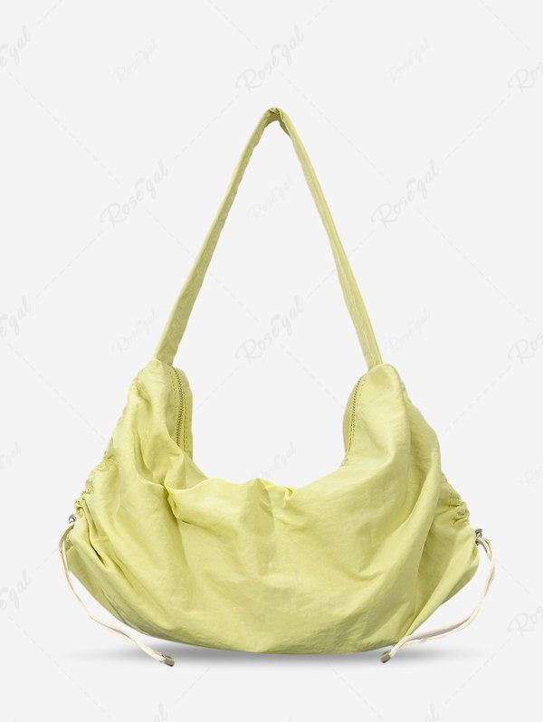 Outfits Women's Solid Color Large Capacity Toggle Drawstring Double Way Zip Half Moon Shoulder Bag  