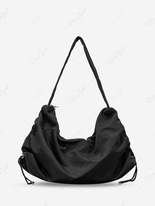 Online Women's Solid Color Large Capacity Toggle Drawstring Double Way Zip Half Moon Shoulder Bag  