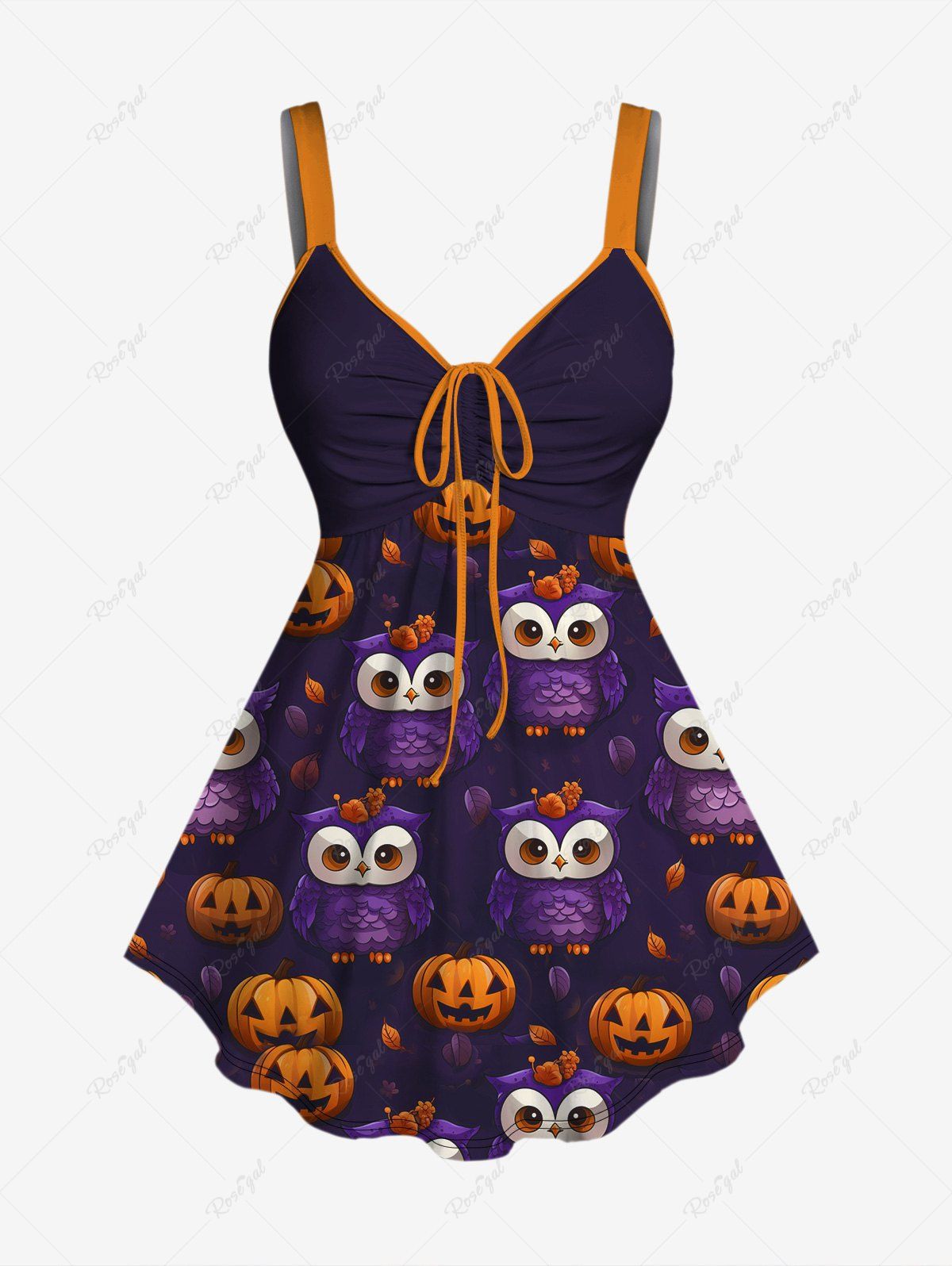 Buy Gothic Halloween Owl Pumpkin Print Cinched Tank Top  