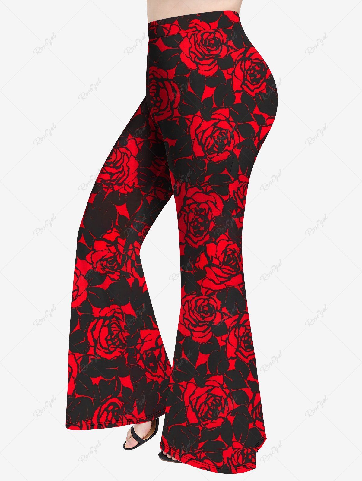 Trendy Plus Size Rose Print Flare Pants  