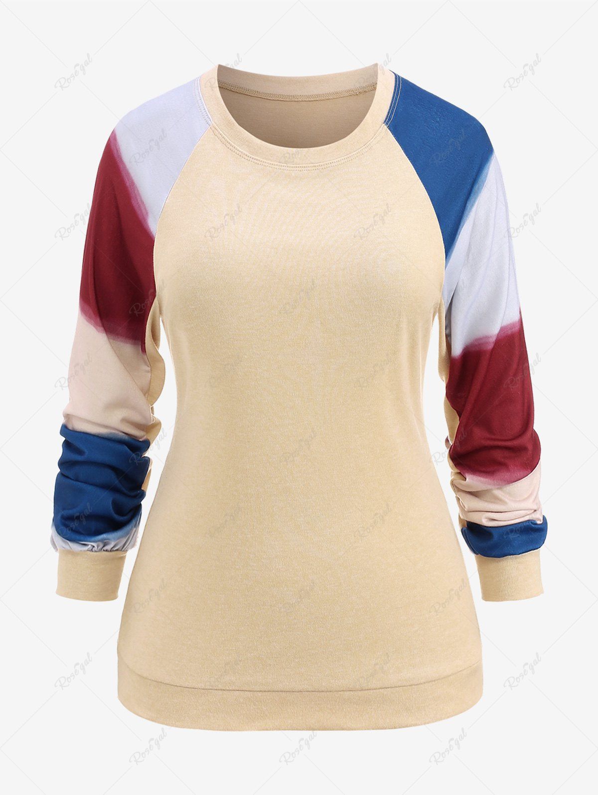 Affordable Plus Size Colorblock Patchwork Raglan Long Sleeves T-shirt  
