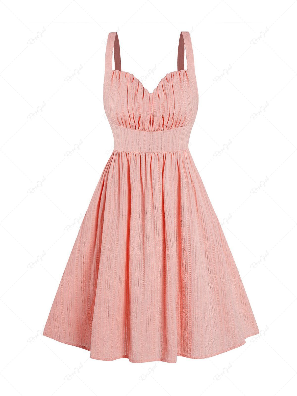 Discount Solid Color Ruched Bust Textured Sleeveless A Line Cami Dress  