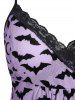 Plus Size Star Bat Moon Printed Lace Trim Mesh Lingerie Set(Adjustable Shoulder Strap) -  