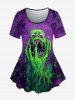 Gothic Monster Palm Rainy Printed Short Sleeves T-shirt and Flare Pants Outfit -  