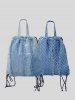 Women's Daily Denim Outdoor Sports Drawstring Frayed Fringed Design Shoulder Bag -  