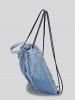 Women's Daily Denim Outdoor Sports Drawstring Frayed Fringed Design Shoulder Bag -  