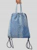 Women's Daily Denim Outdoor Sports Drawstring Frayed Fringed Design Shoulder Bag -  