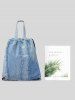 Women's Daily Denim Outdoor Sports Drawstring Frayed Fringed Design Shoulder Bag -  