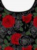 Maillot de Bain Tankini Imprimé à Rose et Feuille à Épaules Dénudées - Rouge XS