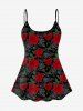 Rose Leaf Print Boyshorts Tankini Swimsuit (Adjustable Shoulder Strap) -  