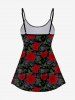 Rose Leaf Print Boyshorts Tankini Swimsuit (Adjustable Shoulder Strap) -  