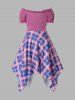 Off Shoulder Plaid Lace Up Dress -  