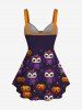 Gothic Halloween Owl Pumpkin Print Cinched Tank Top -  