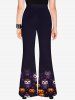 Pantalon évasé à imprimé citrouille et hibou d'Halloween - Bleu profond S