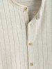 Men's Daily Casual Pinstriped Linen Textured Stand Collar Long Sleeve Button Up Shirt -  