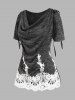 Space Dye Draped Lace Panel Cinched Shoulder T Shirt -  