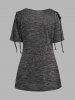 Space Dye Draped Lace Panel Cinched Shoulder T Shirt -  