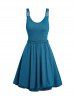 Mini Robe Décontractée Haute Basse Ceinturée à Bretelle Fine en Couleur Unie - Bleu XXL