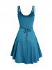 Mini Robe Décontractée Haute Basse Ceinturée à Bretelle Fine en Couleur Unie - Bleu XXL