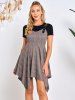 Ensemble de Robe de Base Asymétrique à Imprimé Carreaux et de T-shirt à Manches Courtes - Gris XL
