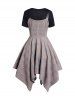Plaid Print Adjustable Strap Asymmetric Dress And Basic Short Sleeve T-shirt Set -  