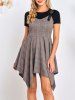 Plaid Print Adjustable Strap Asymmetric Dress And Basic Short Sleeve T-shirt Set -  