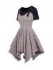 Plaid Print Adjustable Strap Asymmetric Dress And Basic Short Sleeve T-shirt Set -  