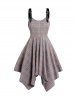 Plaid Print Adjustable Strap Asymmetric Dress And Basic Short Sleeve T-shirt Set -  