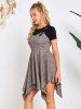 Plaid Print Adjustable Strap Asymmetric Dress And Basic Short Sleeve T-shirt Set -  