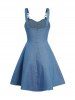 Plain Color Bowknot Mock Button High Waisted A Line Mini Dress -  