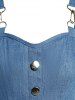 Plain Color Bowknot Mock Button High Waisted A Line Mini Dress -  