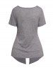 Short Sleeve Dual Buttons Pointed Hem Top And Crossover Tank Top Set -  
