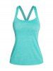 Short Sleeve Dual Buttons Pointed Hem Top And Crossover Tank Top Set -  