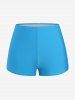 Plus Size Geo Bowknot Backless Padded Boyleg Modest Tankini Swimsuit (Adjusted-straps) -  