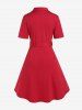 Plus Size Vintage Polka Dots High Rise A Line Dress with Buckles Belt -  