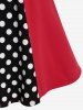 Plus Size Vintage Polka Dots High Rise A Line Dress with Buckles Belt -  