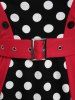Plus Size Vintage Polka Dots High Rise A Line Dress with Buckles Belt -  