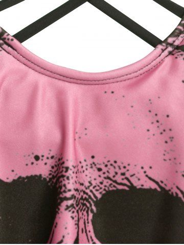 Skull Flower Print Criss-cross Padded Tankini Set