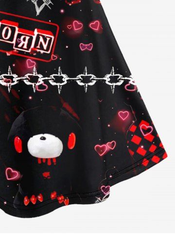 Halloween Plus Size Skull Cross Plaid Heart Bear Warning Print Crisscross Cami Dress