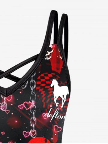Halloween Plus Size Skull Cross Plaid Heart Bear Warning Print Crisscross Cami Dress