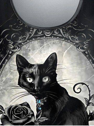 Plus Size Cat Floral Mirror Print Halloween Short Sleeves T-shirt