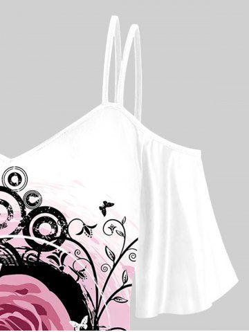 Plus Size Flower Butterfly Ink Drop Blobs Print Cold Shoulder T-shirt