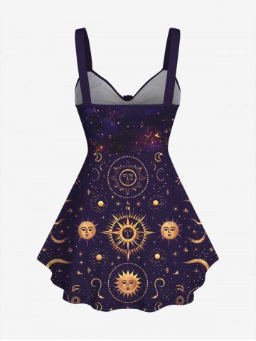 Gothic Sun Moon Star Galaxy Print Cinched Tank Top